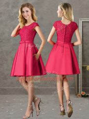 Suitable Red Scoop Neckline Lace Quinceanera Dama Dress Short Sleeves Zipper