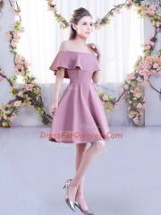 Custom Designed Pink Short Sleeves Ruching Mini Length Dama Dress