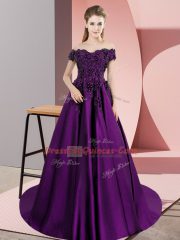 Luxurious Eggplant Purple Sleeveless Satin Court Train Zipper Sweet 16 Quinceanera Dress for Sweet 16 and Quinceanera