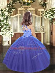 Lilac Tulle Lace Up Halter Top Sleeveless Floor Length Kids Pageant Dress Appliques