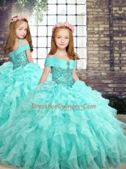 Sleeveless Brush Train Beading and Ruffles Lace Up Quinceanera Gowns