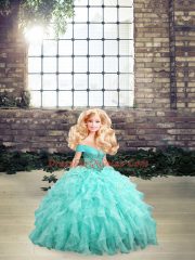 Sleeveless Brush Train Beading and Ruffles Lace Up Quinceanera Gowns