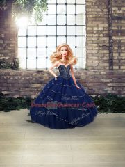 Sleeveless Beading and Ruffled Layers Lace Up Quinceanera Dress with Navy Blue Brush Train