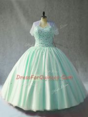 Luxury Pink Tulle Lace Up Sweetheart Sleeveless Floor Length Quinceanera Gown Beading