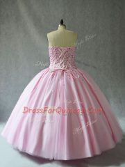 Luxury Pink Tulle Lace Up Sweetheart Sleeveless Floor Length Quinceanera Gown Beading
