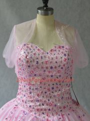 Luxury Pink Tulle Lace Up Sweetheart Sleeveless Floor Length Quinceanera Gown Beading