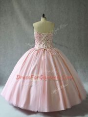 Luxury Pink Tulle Lace Up Sweetheart Sleeveless Floor Length Quinceanera Gown Beading