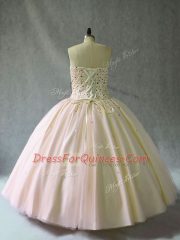 Luxury Pink Tulle Lace Up Sweetheart Sleeveless Floor Length Quinceanera Gown Beading