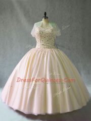 Luxury Pink Tulle Lace Up Sweetheart Sleeveless Floor Length Quinceanera Gown Beading