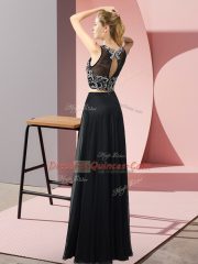 Attractive Brown Backless Scoop Beading Dress for Prom Chiffon Sleeveless