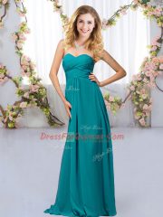 Teal Sleeveless Floor Length Beading Criss Cross Quinceanera Dama Dress