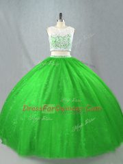 Pretty Floor Length Zipper 15 Quinceanera Dress Green for Sweet 16 and Quinceanera with Beading