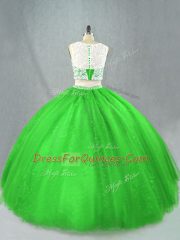 Pretty Floor Length Zipper 15 Quinceanera Dress Green for Sweet 16 and Quinceanera with Beading