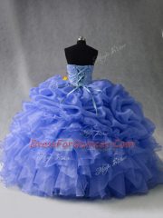 Decent Blue Sweetheart Lace Up Beading and Ruffles and Pick Ups Sweet 16 Dresses Sleeveless