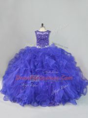 Enchanting Floor Length Blue 15th Birthday Dress Scoop Sleeveless Lace Up