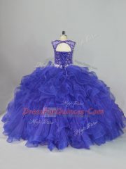 Enchanting Floor Length Blue 15th Birthday Dress Scoop Sleeveless Lace Up