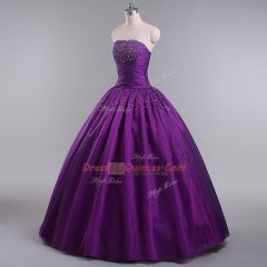 Eye-catching Sleeveless Lace Up Floor Length Beading and Ruching Ball Gown Prom Dress