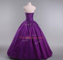 Eye-catching Sleeveless Lace Up Floor Length Beading and Ruching Ball Gown Prom Dress