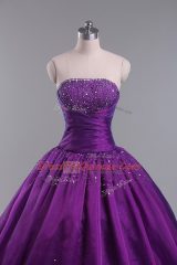 Eye-catching Sleeveless Lace Up Floor Length Beading and Ruching Ball Gown Prom Dress