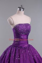 Eye-catching Sleeveless Lace Up Floor Length Beading and Ruching Ball Gown Prom Dress