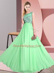 Luxurious Green Sleeveless Beading and Appliques Floor Length Quinceanera Dama Dress