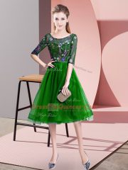 Elegant Knee Length Empire Half Sleeves Green Dama Dress Lace Up