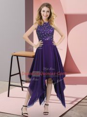 Purple High-neck Zipper Beading and Sequins Sleeveless