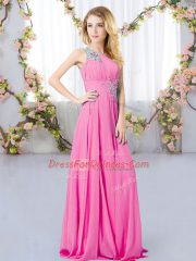 Suitable Empire Vestidos de Damas Rose Pink One Shoulder Chiffon Sleeveless Floor Length Zipper
