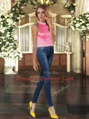 Super Hot Pink Backless Sweet 16 Quinceanera Dress Beading and Ruffles Sleeveless Floor Length