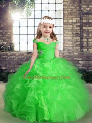 Nice Straps Sleeveless Organza Pageant Dress Beading and Ruffles Lace Up