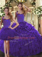 Purple Halter Top Lace Up Ruffles Sweet 16 Dresses Sleeveless