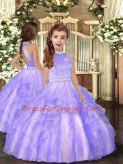 Tulle Halter Top Sleeveless Backless Beading and Ruffles Quinceanera Dress in Lavender