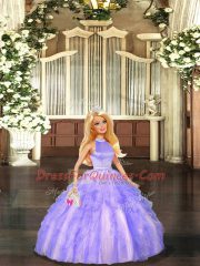 Tulle Halter Top Sleeveless Backless Beading and Ruffles Quinceanera Dress in Lavender