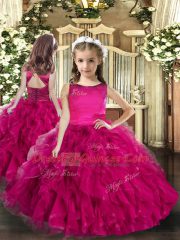 Sleeveless Floor Length Ruffles Lace Up Pageant Dress Wholesale with Fuchsia