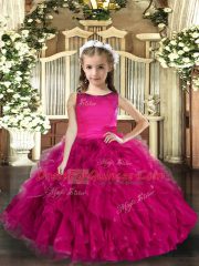 Sleeveless Floor Length Ruffles Lace Up Pageant Dress Wholesale with Fuchsia