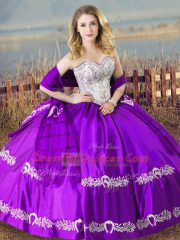 Floor Length Purple Ball Gown Prom Dress Sweetheart Sleeveless Lace Up