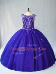 Nice Royal Blue Ball Gowns Beading Quinceanera Dresses Lace Up Tulle Sleeveless Floor Length
