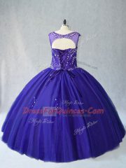 Nice Royal Blue Ball Gowns Beading Quinceanera Dresses Lace Up Tulle Sleeveless Floor Length