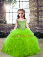 Best Sleeveless Beading and Ruffles Zipper Kids Pageant Dress