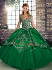 Beading and Embroidery Quince Ball Gowns Green Lace Up Sleeveless Floor Length