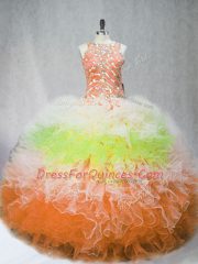 Artistic Floor Length Zipper Quince Ball Gowns Multi-color for Sweet 16 and Quinceanera with Beading and Ruffles