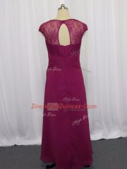 Fuchsia Sweetheart Neckline Beading and Lace and Appliques Evening Dress Cap Sleeves Zipper