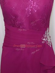 Fuchsia Sweetheart Neckline Beading and Lace and Appliques Evening Dress Cap Sleeves Zipper