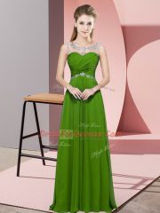 Fantastic Green Chiffon Backless Prom Dress Sleeveless Floor Length Beading