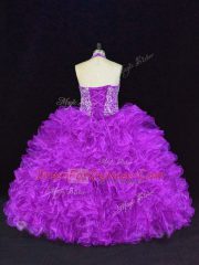 Purple Sleeveless Organza Lace Up Sweet 16 Dress for Sweet 16 and Quinceanera