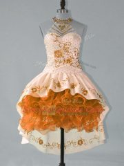 Ball Gowns Homecoming Dress Brown Halter Top Satin and Organza Sleeveless High Low Lace Up