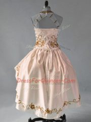 Ball Gowns Homecoming Dress Brown Halter Top Satin and Organza Sleeveless High Low Lace Up