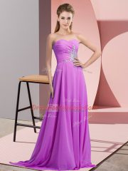Captivating Empire Prom Evening Gown Lilac Halter Top Chiffon Sleeveless Floor Length Lace Up