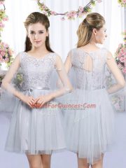 Mini Length Zipper Quinceanera Dama Dress Grey for Wedding Party with Lace and Belt