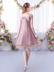 Pink Off The Shoulder Lace Up Belt Vestidos de Damas Sleeveless
